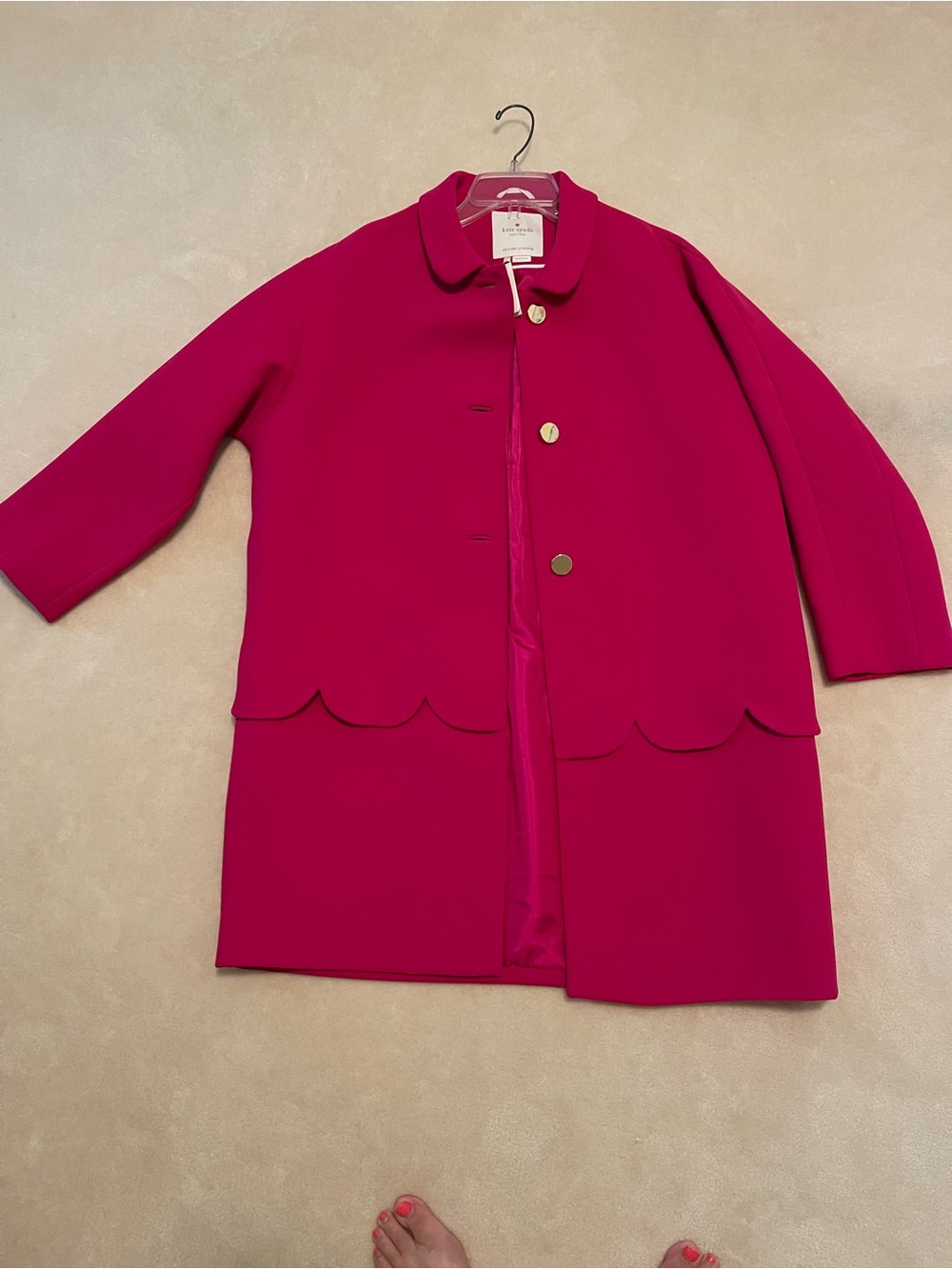 kate spade Bright Fuchsia Scallop-Hem Pea Coat